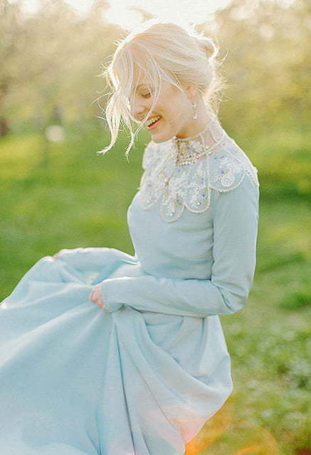 Свадебное платье Lorem. Силуэт А-силуэт. Цвет Голубой / Синий. Вид 1