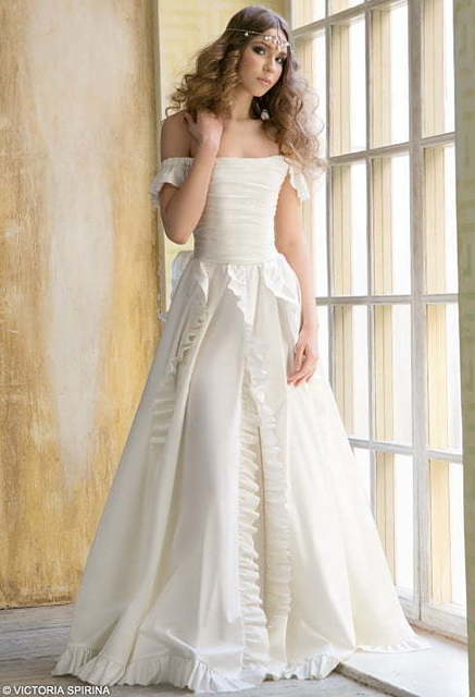 Свадебное платье Leila. Силуэт А-силуэт. Цвет Айвори / Капучино. Вид 3