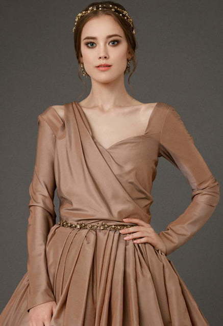 Свадебное платье Hestia. Силуэт Пышное, А-силуэт. Цвет Айвори / Капучино, Золото. Вид 6