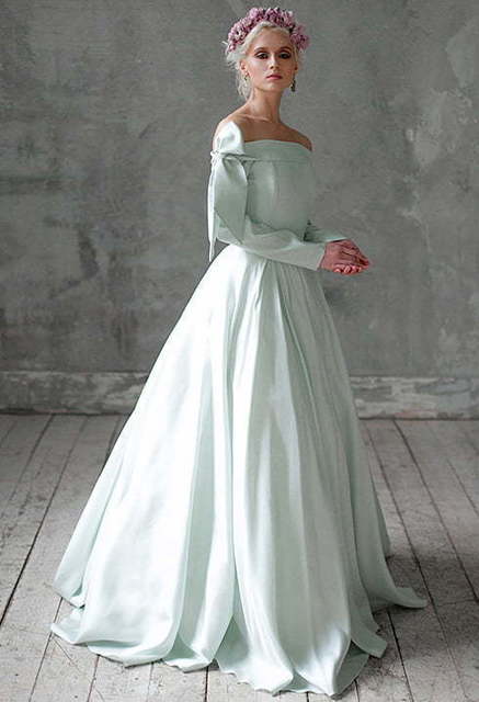 Свадебное платье Adelphi. Силуэт А-силуэт. Цвет Белый / Молочный, оттенки Зеленого. Вид 2