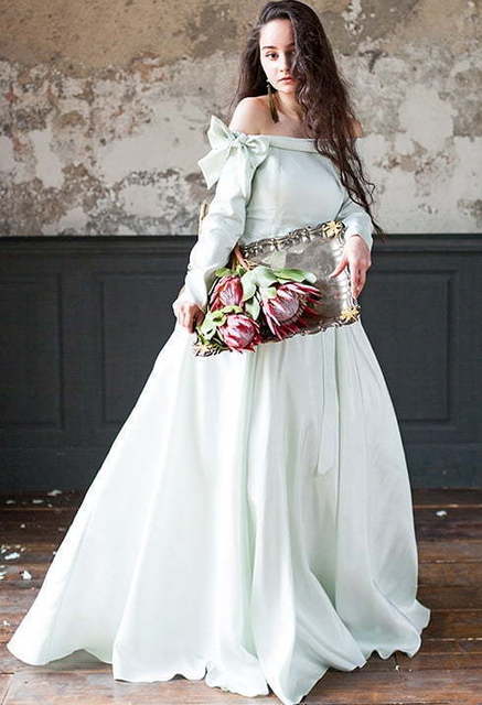 Свадебное платье Adelphi. Силуэт А-силуэт. Цвет Белый / Молочный, оттенки Зеленого. Вид 6