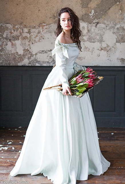 Свадебное платье Adelphi. Силуэт А-силуэт. Цвет Белый / Молочный, оттенки Зеленого. Вид 7