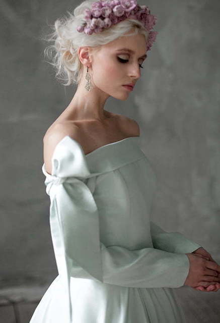 Свадебное платье Adelphi. Силуэт А-силуэт. Цвет Белый / Молочный, оттенки Зеленого. Вид 8