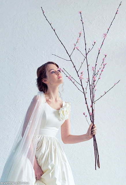 Свадебное платье Cherry Blossom. Силуэт А-силуэт. Цвет Айвори / Капучино. Вид 3