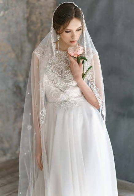 Свадебное платье Animaisa. Силуэт А-силуэт, Прямое. Цвет Белый / Молочный, Пепельный / Металлик. Вид 5