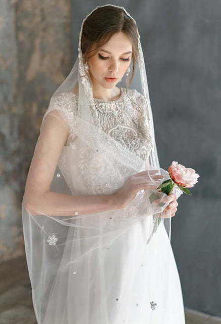 Свадебное платье Animaisa. Силуэт А-силуэт, Прямое. Цвет Белый / Молочный, Пепельный / Металлик. Вид 7