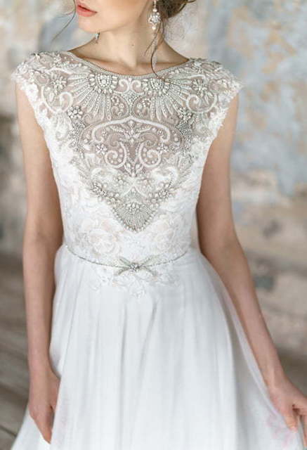 Свадебное платье Animaisa. Силуэт А-силуэт, Прямое. Цвет Белый / Молочный, Пепельный / Металлик. Вид 8