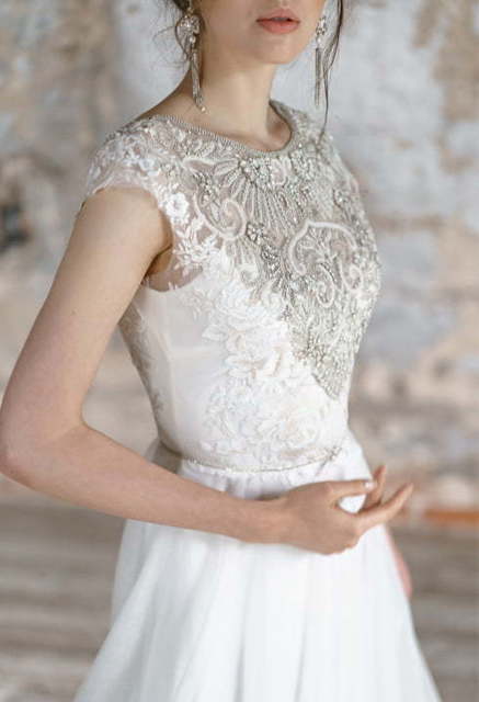 Свадебное платье Animaisa. Силуэт А-силуэт, Прямое. Цвет Белый / Молочный, Пепельный / Металлик. Вид 9