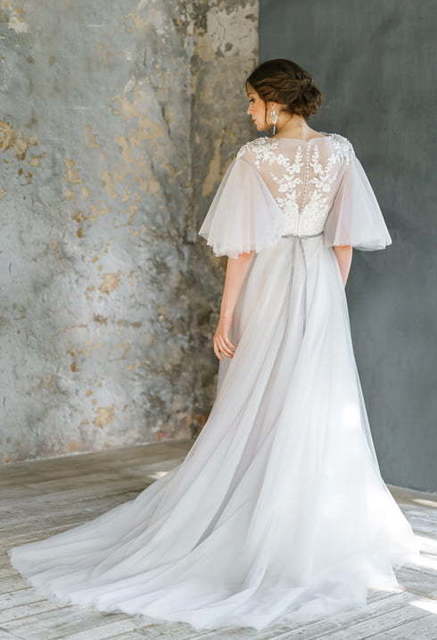 Свадебное платье Avrelia. Силуэт А-силуэт, Прямое. Цвет Белый / Молочный. Вид 2