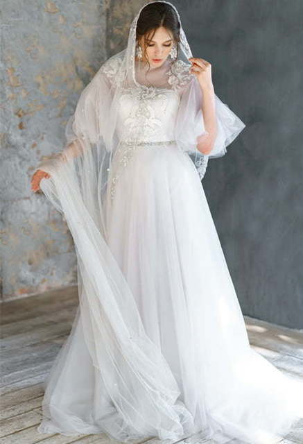 Свадебное платье Avrelia. Силуэт А-силуэт, Прямое. Цвет Белый / Молочный. Вид 3