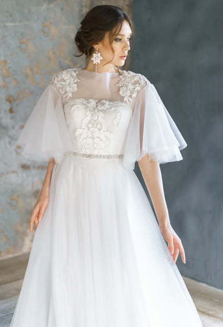 Свадебное платье Avrelia. Силуэт А-силуэт, Прямое. Цвет Белый / Молочный. Вид 4