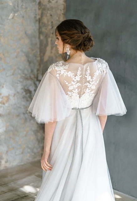Свадебное платье Avrelia. Силуэт А-силуэт, Прямое. Цвет Белый / Молочный. Вид 5