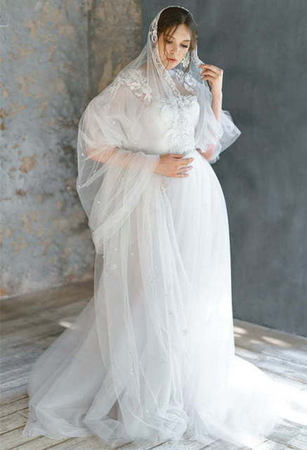 Свадебное платье Avrelia. Силуэт А-силуэт, Прямое. Цвет Белый / Молочный. Вид 9