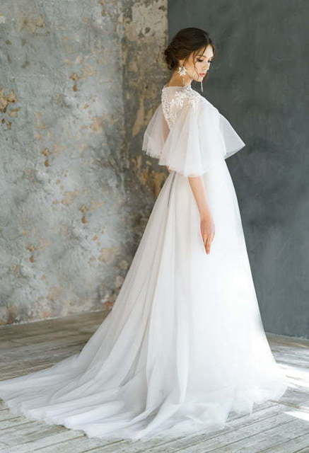 Свадебное платье Avrelia. Силуэт А-силуэт, Прямое. Цвет Белый / Молочный. Вид 10