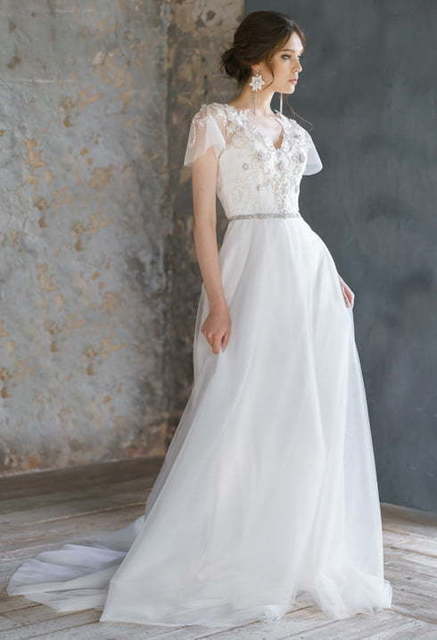 Свадебное платье Anisia. Силуэт А-силуэт, Прямое. Цвет Белый / Молочный. Вид 9