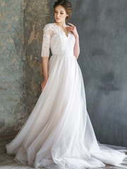 Свадебное платье Rauza. Силуэт А-силуэт, Прямое. Цвет Белый / Молочный. Вид 1