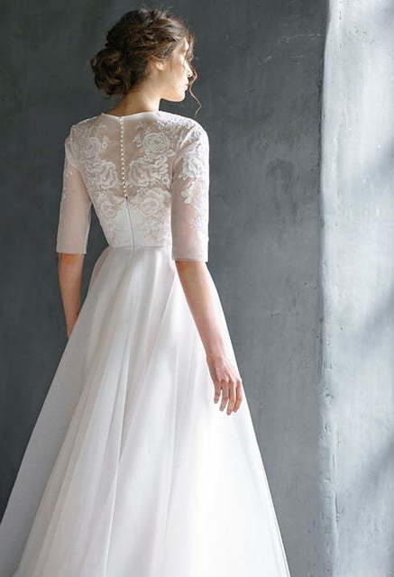 Свадебное платье Rauza. Силуэт А-силуэт, Прямое. Цвет Белый / Молочный. Вид 2