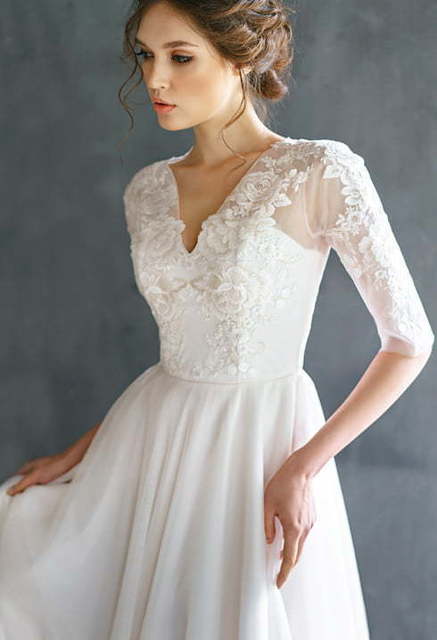 Свадебное платье Rauza. Силуэт А-силуэт, Прямое. Цвет Белый / Молочный. Вид 4