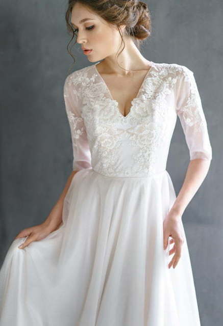 Свадебное платье Rauza. Силуэт А-силуэт, Прямое. Цвет Белый / Молочный. Вид 5