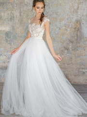Свадебное платье Flania. Силуэт А-силуэт, Прямое. Цвет Белый / Молочный. Вид 1