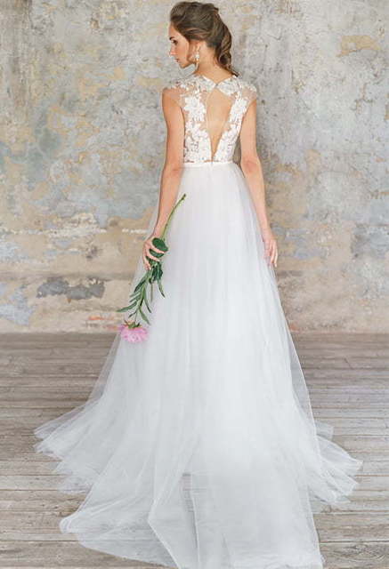 Свадебное платье Flania. Силуэт А-силуэт, Прямое. Цвет Белый / Молочный. Вид 2