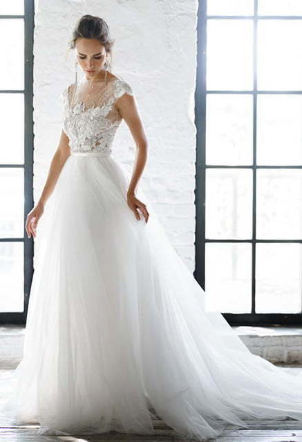 Свадебное платье Flania. Силуэт А-силуэт, Прямое. Цвет Белый / Молочный. Вид 6