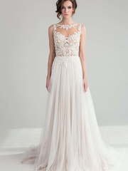 Свадебное платье 929. Силуэт А-силуэт, Прямое. Цвет Айвори / Капучино, Персик / Оранжевый, оттенки Розового. Вид 1