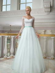 Свадебное платье 1218. Силуэт А-силуэт. Цвет Белый / Молочный, оттенки Зеленого. Вид 1
