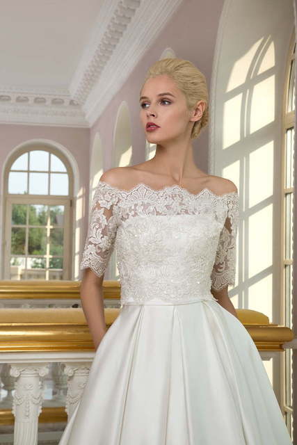 Свадебное платье 1225. Силуэт А-силуэт. Цвет Белый / Молочный. Вид 3