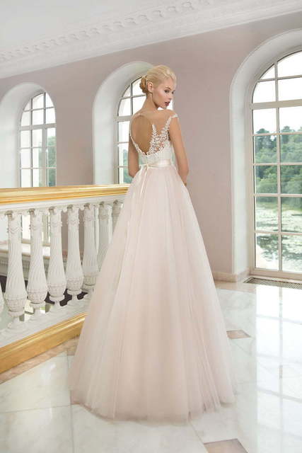 Свадебное платье 1247. Силуэт А-силуэт. Цвет Айвори / Капучино, Персик / Оранжевый, оттенки Розового. Вид 2