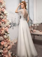 Свадебное платье 1160. Силуэт А-силуэт, Прямое. Цвет Айвори / Капучино. Вид 2