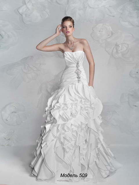 Свадебное платье 509. Силуэт А-силуэт. Цвет Белый / Молочный. Вид 1