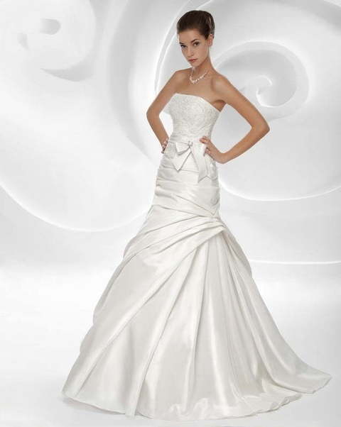 Свадебное платье 420. Силуэт А-силуэт. Цвет Белый / Молочный. Вид 1