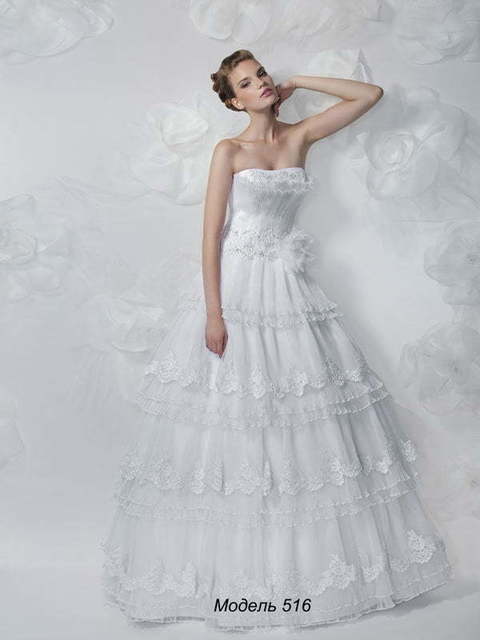 Свадебное платье 516. Силуэт А-силуэт. Цвет Белый / Молочный. Вид 1