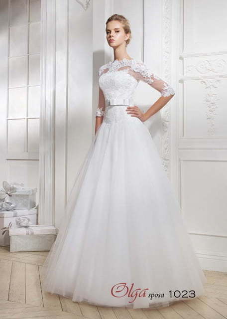 Свадебное платье 1023. Силуэт А-силуэт. Цвет Белый / Молочный. Вид 1
