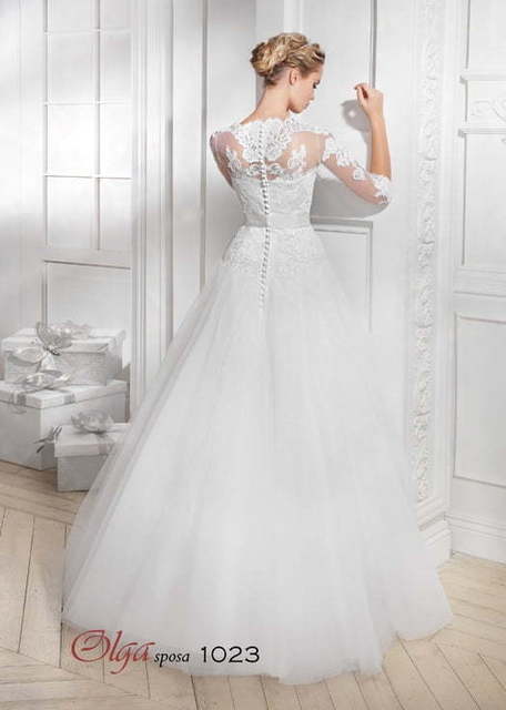 Свадебное платье 1023. Силуэт А-силуэт. Цвет Белый / Молочный. Вид 2