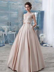 Свадебное платье 1278. Силуэт А-силуэт. Цвет Айвори / Капучино, оттенки Розового. Вид 1