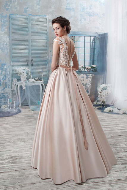 Свадебное платье 1278. Силуэт А-силуэт. Цвет Айвори / Капучино, оттенки Розового. Вид 2