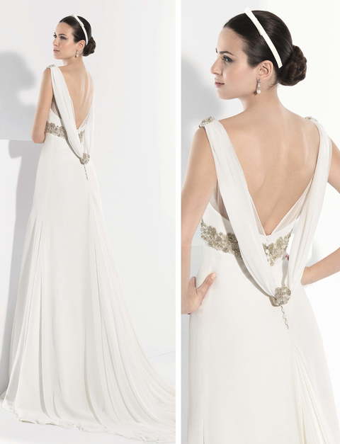 Свадебное платье Nebral. Силуэт Греческий, А-силуэт, Прямое. Цвет Айвори / Капучино, Белый / Молочный. Вид 2