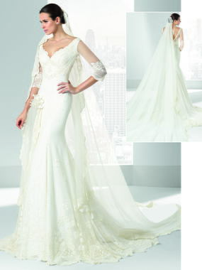 Свадебное платье Sutil. Силуэт А-силуэт, Рыбка. Цвет Белый / Молочный, Айвори / Капучино. Вид 1