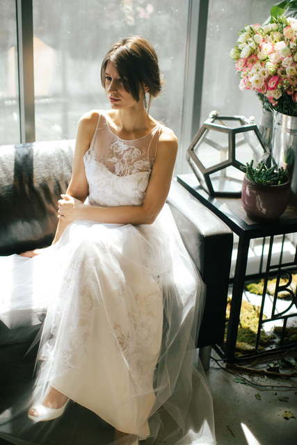 Свадебное платье Rosa. Силуэт А-силуэт. Цвет Айвори / Капучино, Белый / Молочный. Вид 4