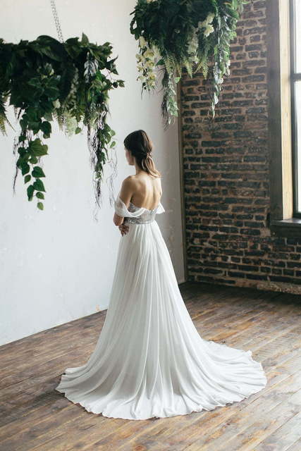 Свадебное платье Ariella. Силуэт А-силуэт. Цвет Белый / Молочный, Пепельный / Металлик. Вид 2