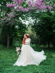 Свадебное платье Daria. Силуэт А-силуэт. Цвет Айвори / Капучино, Персик / Оранжевый. Вид 1