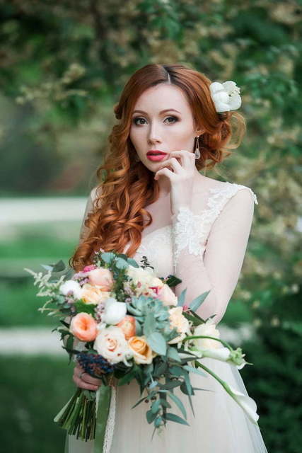 Свадебное платье Daria. Силуэт А-силуэт. Цвет Айвори / Капучино, Персик / Оранжевый. Вид 3