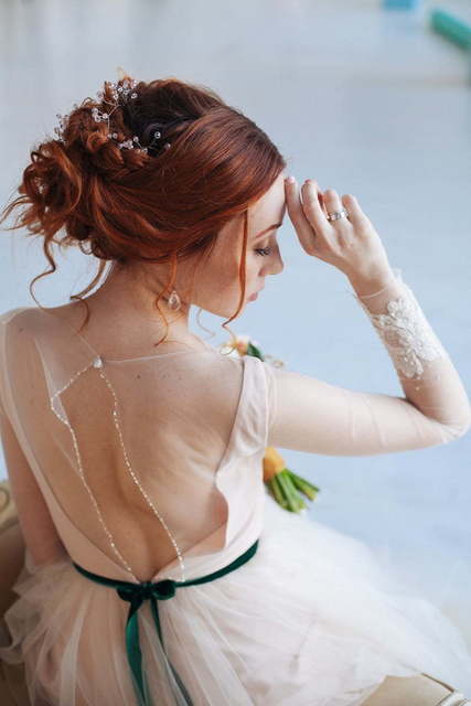 Свадебное платье Daria. Силуэт А-силуэт. Цвет Айвори / Капучино, Персик / Оранжевый. Вид 6