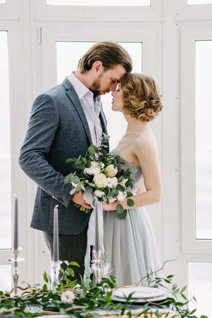 Свадебное платье Opal. Силуэт А-силуэт. Цвет Голубой / Синий, Пепельный / Металлик. Вид 5