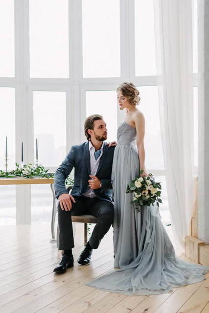 Свадебное платье Opal. Силуэт А-силуэт. Цвет Голубой / Синий, Пепельный / Металлик. Вид 6