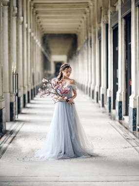 Свадебное платье Rose David Austin. Силуэт А-силуэт. Цвет Пепельный / Металлик, оттенки Розового, Голубой / Синий. Вид 1