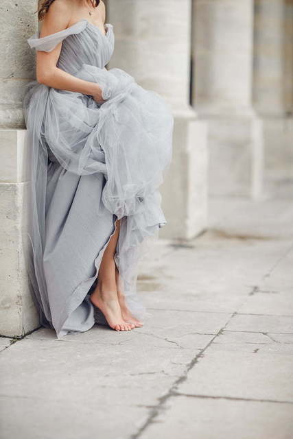 Свадебное платье Rose David Austin. Силуэт А-силуэт. Цвет Голубой / Синий, Пепельный / Металлик, оттенки Розового. Вид 8