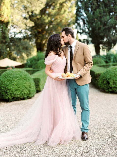 Свадебное платье Rose David Austin. Силуэт А-силуэт. Цвет Голубой / Синий, Пепельный / Металлик, оттенки Розового. Вид 9